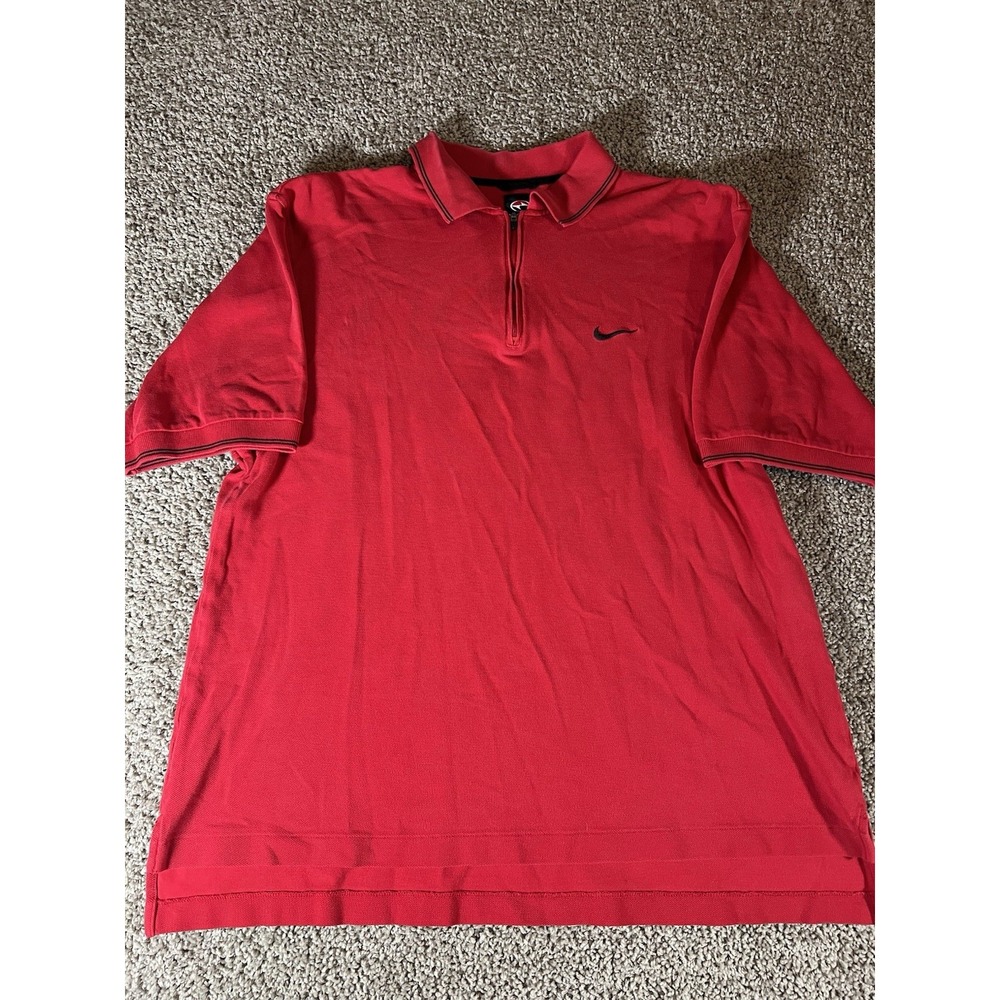 Vintage Nike Tiger Woods Polo Shirt Mens L 1/4 Zip Yin Yang Golf Red Black